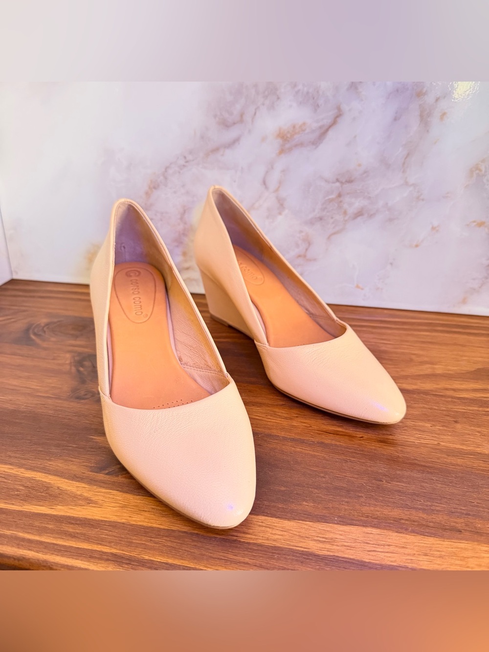 Corso Como Cream Pointed Wedge Pumps